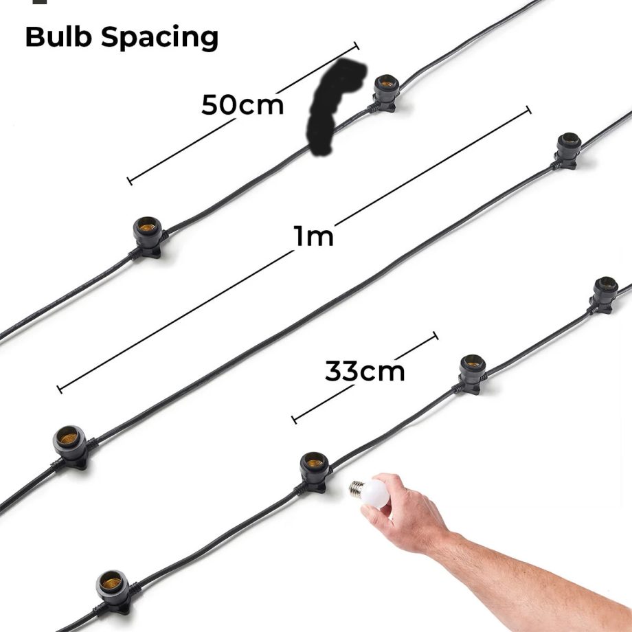 E27 Festoon Belt, 5m 15 Socket Black Connectable Rubber Cable (BUSINESS RANGE)